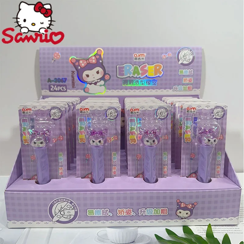 Sanrio Kuromi New 24pcs Eraser Creative Kawaii Katone No Trace No Chips Large Hole Shape Eraser Stationery For Students