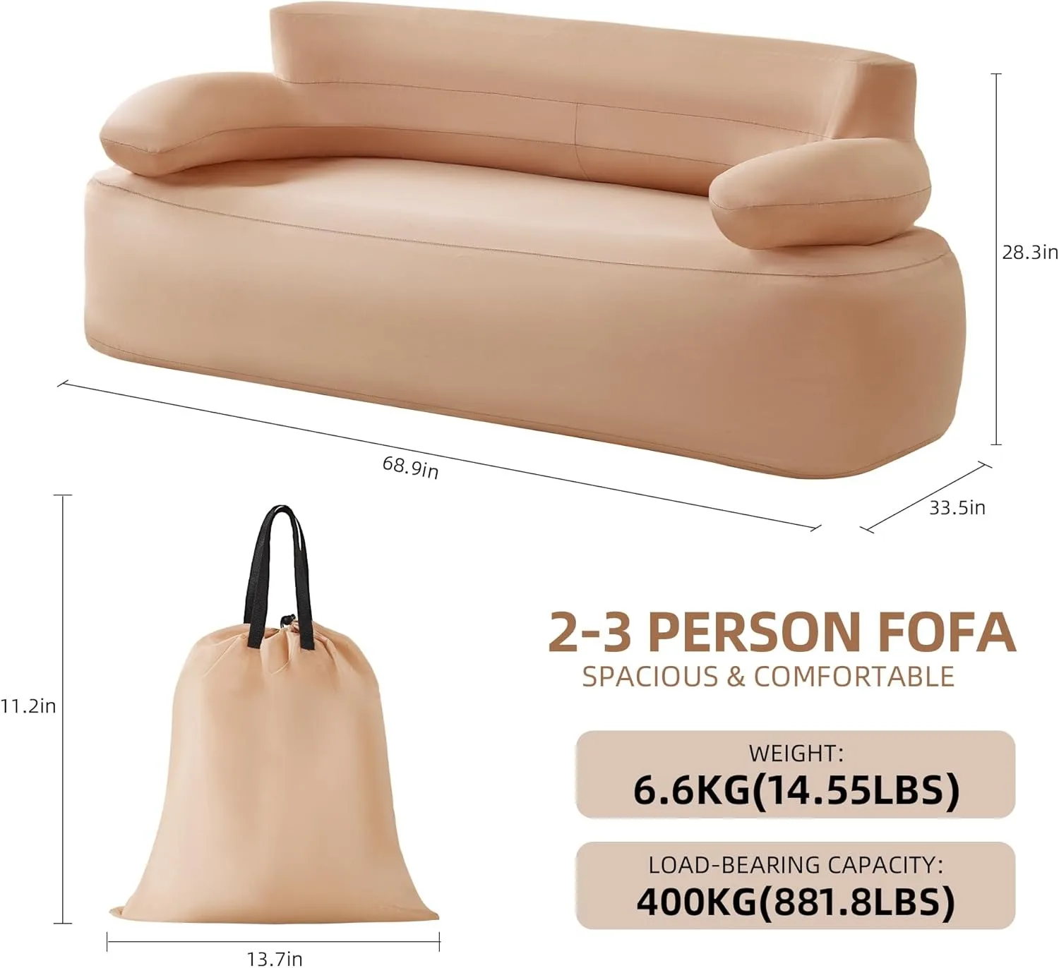 Inflatable Sofa with Built-in Air Pump Rechargeable, Inflatable Couch Support 880 Lbs,Blow up Couch for Camping Home