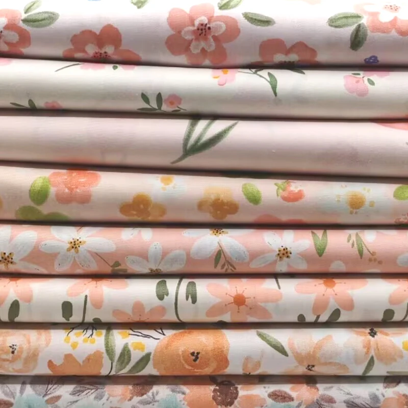 Color Painted Retro Floral Pattern Cotton Poplin Fabrics For Sewing Kid Dress Quilted Cloth Fabric DIY Handmade Patchwork Meter