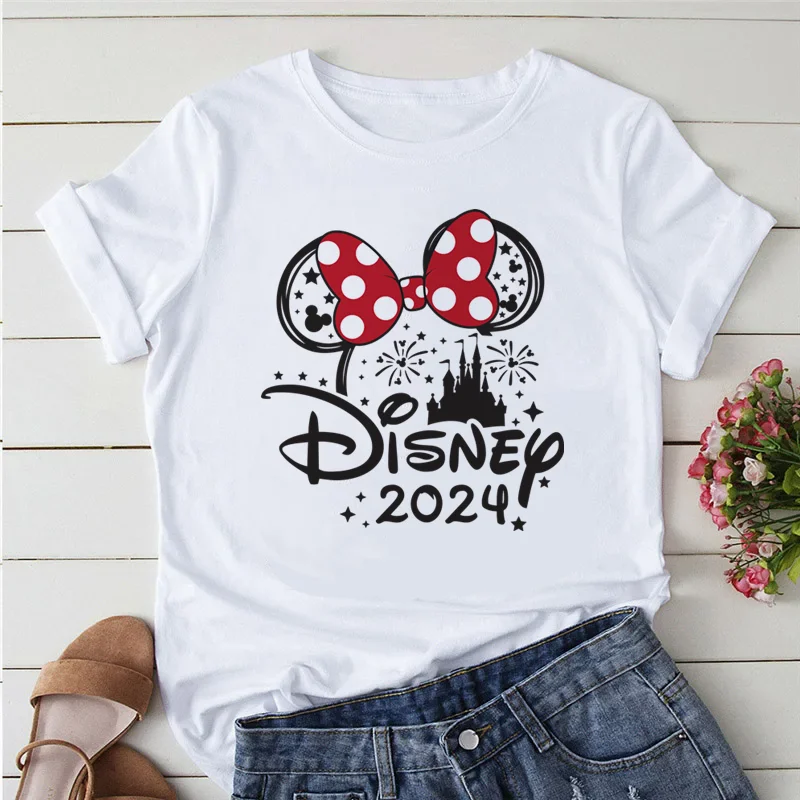 Summer Y2k Women T-shirt Disney 2024 Printed Female Clothing Short Sleeve White Tops Tees