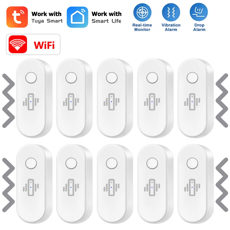 Tuya WiFi Vibration Sensor Detector Alarm Real-Time Sensitivity Adjustment White Black Color Smart Life APP Notification History