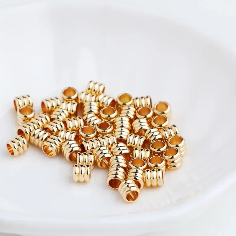 30Pcs Gold Plated Copper Barrel Beads Geometric Cylinder 3.2mm Big Hole Tube Spacer Beads For Bracelet Necklace Jewelry Making