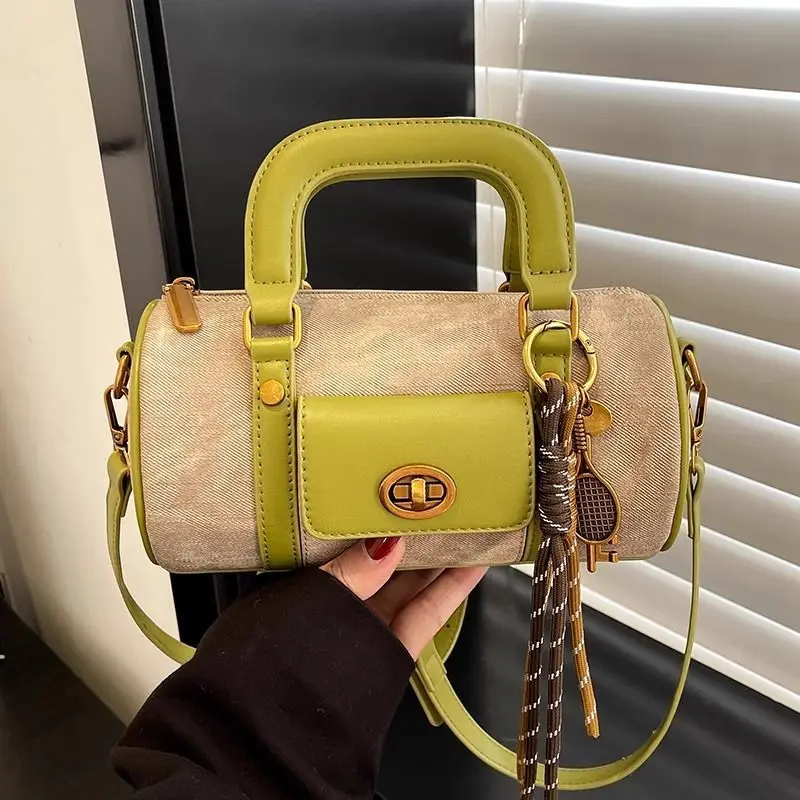 

Fashion Pillow Bags Women's 2026 New Package Niche Contrasting Color Cylinder Handbag Portable Boston Shoulder Messenger Bag