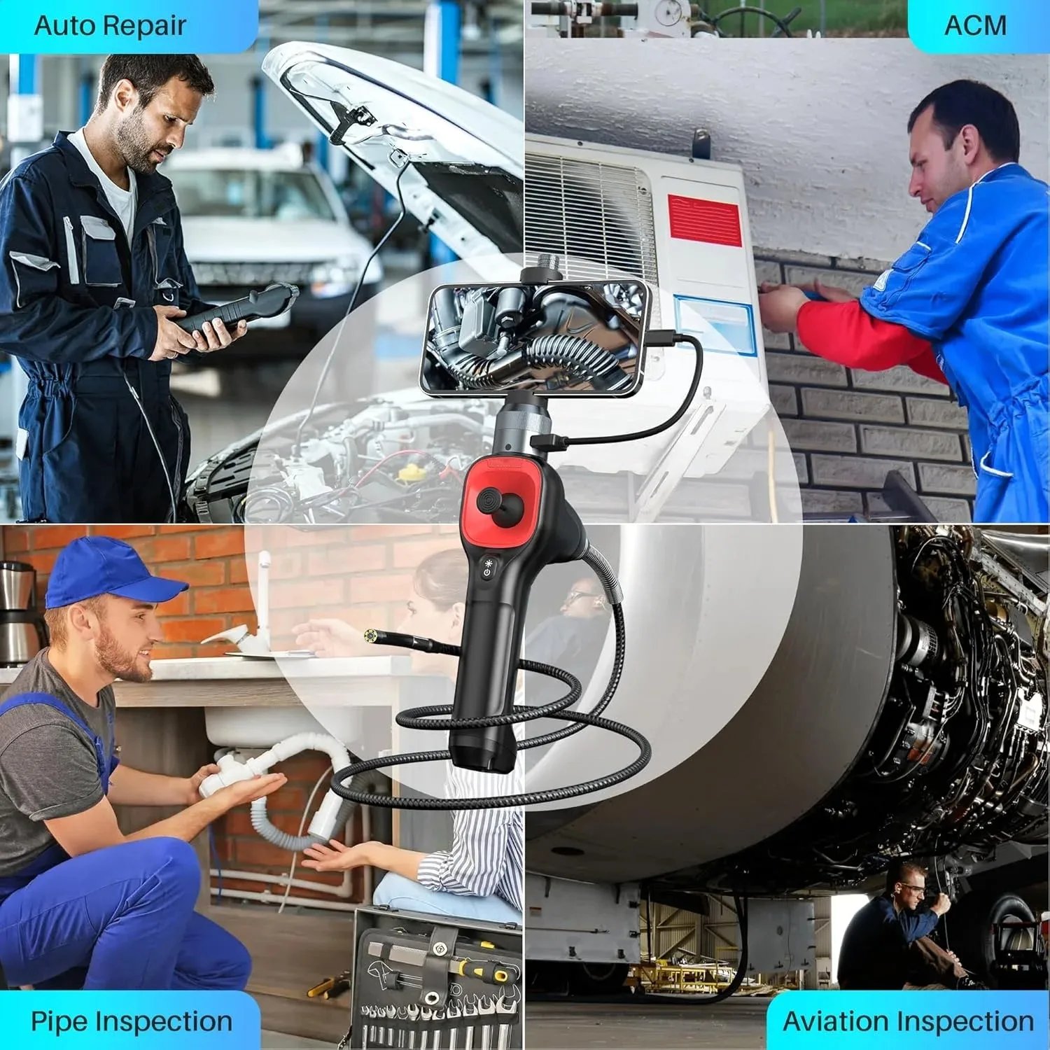 720° Video Inspection Automotive Piping Endoscope Camera With Articulation For Cars Rotary Android Type C Endoscope