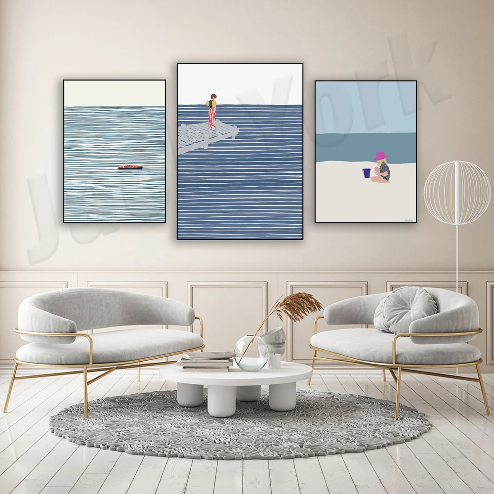 Brothers Print. Boys in Inner Tubes Art，Girls in Pink Floaties，Sisters on the Beach. Art Print.