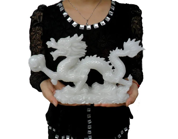 LARGE Southeast Asia HOME Company SHOP RESIN JADE Sculpture ART bring wealth GOOD LUCK Auspicious Royal Dragon