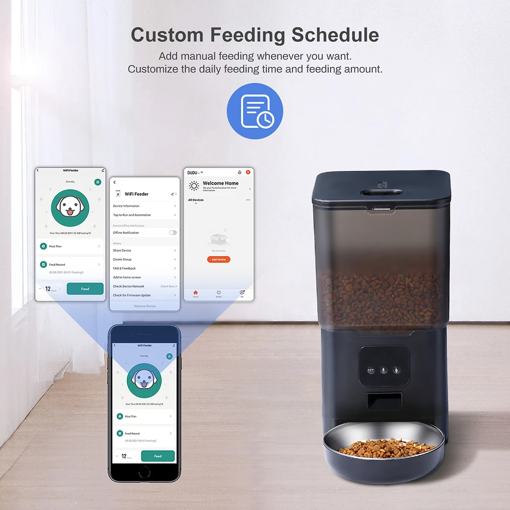 Imagem -04 - Inteligente wi fi Alimentador Automático para Animais de Estimação App Controle Gato Dispensador de Alimentos Cão Automático Alimentador para Animais de Estimação Timing Voz Tigela para Animais de Estimação Alimentos Secos 6l