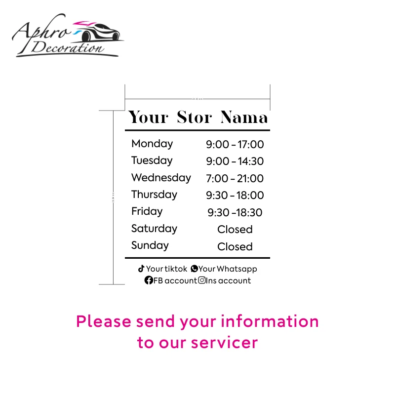 Opening Hours With Custom Business Logo Shop Custom Window Door Vinyl Sticker Decal For Store Restaurant Office Salon