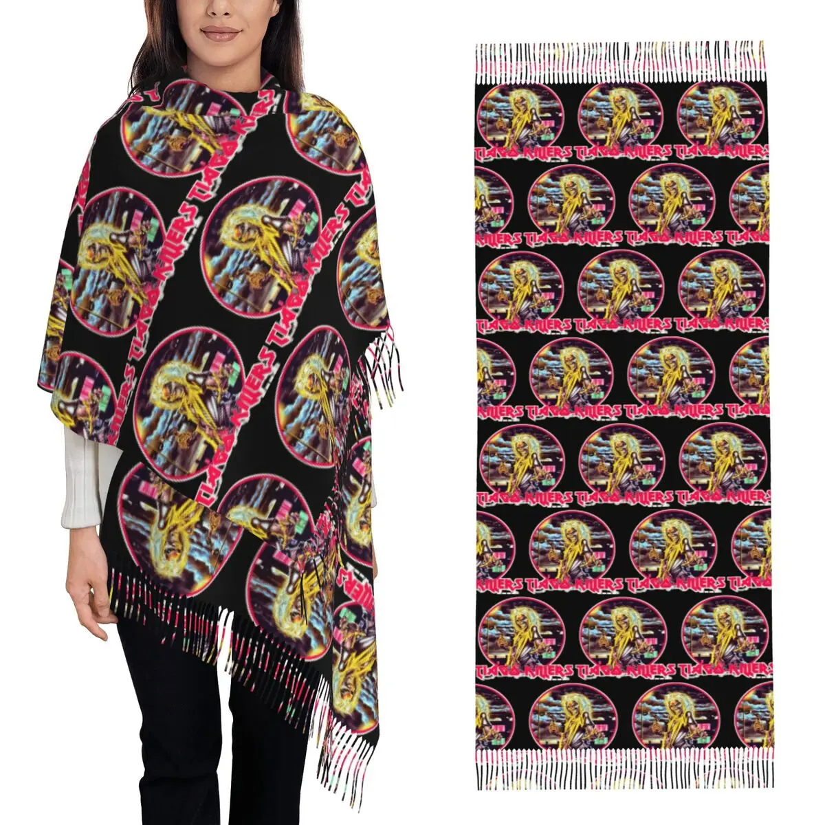 

British Heavy Metal Rock I-Iron-S M-Maiden-S Scarf Tassel Scarves for Women Warm Shawls and Wraps Large Fall Winter Shawl Wrap