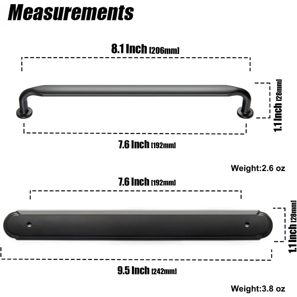 مقابض خزانة من سبائك الزنك مع لوحة خلفية - أجهزة سحب من المنتصف إلى المركز مقاس 7.56 بوصة لغرف النوم والمطابخ، عبوتان