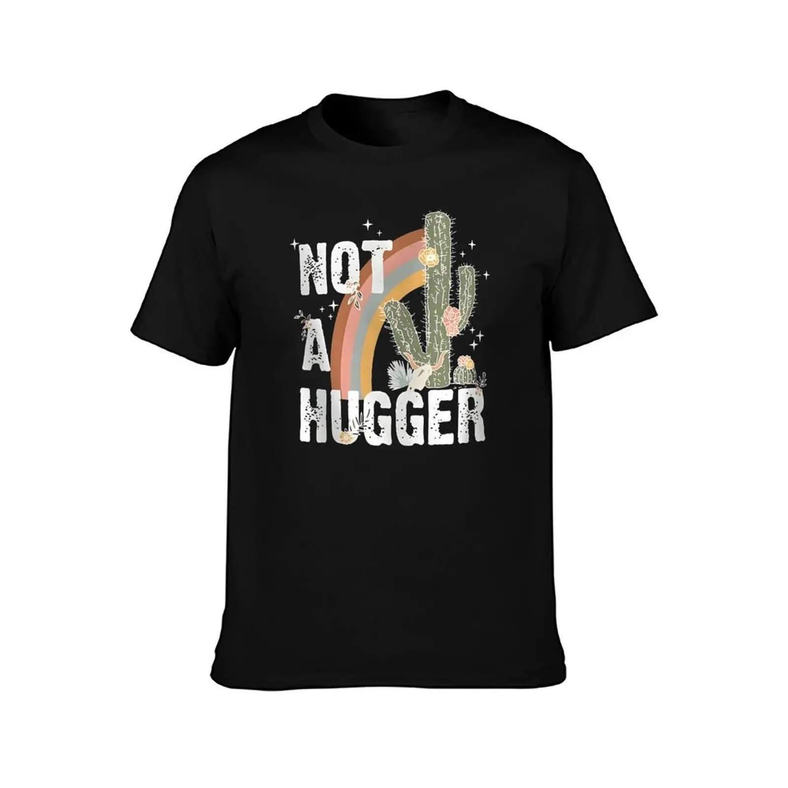 تي شيرت مميز من Not A Hugger Cactus Rainbow تي شيرت Harajuku Motion Humor Graphic Home مقاس أوروبي