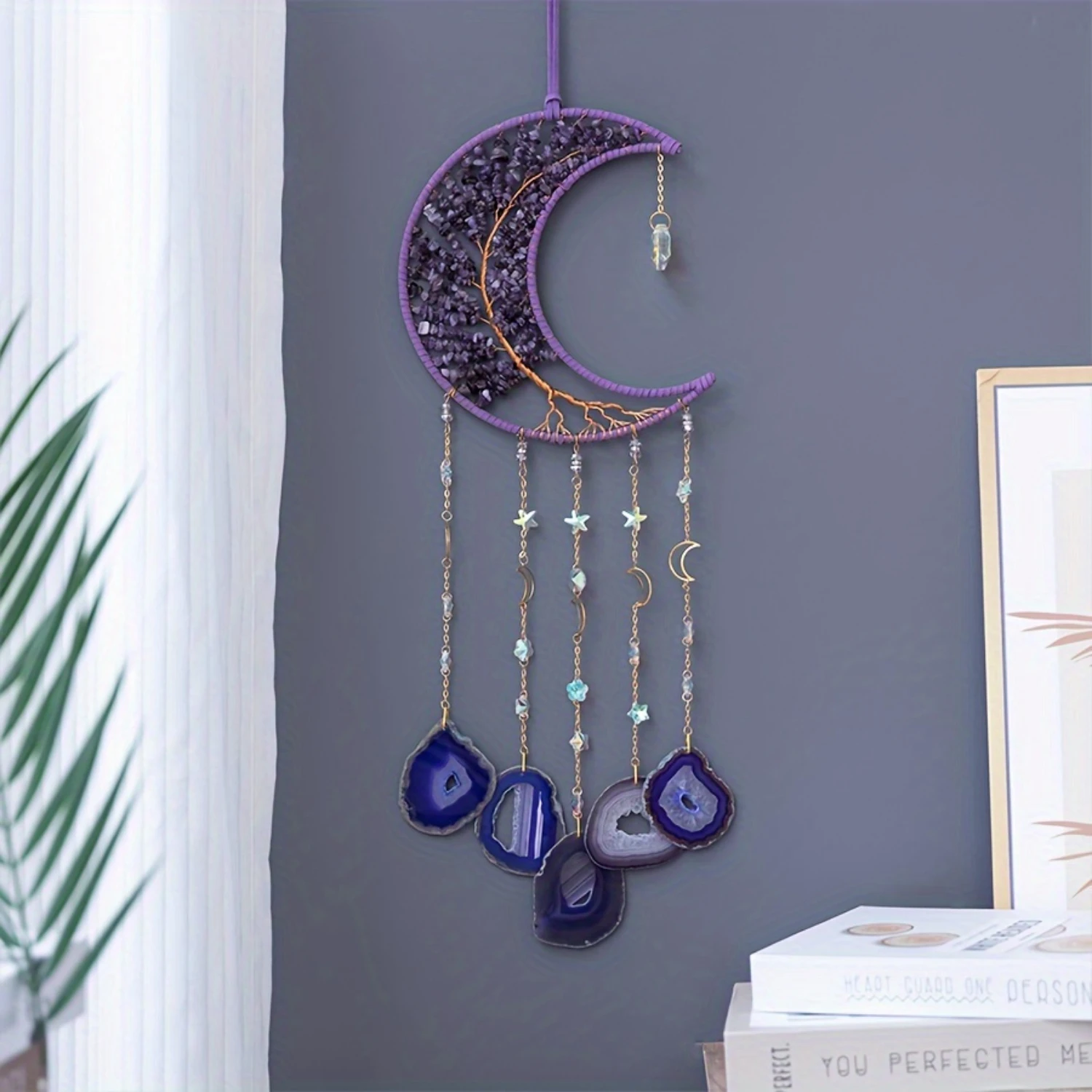 Exquisite Amethyst Crushed Stone Wrap Tree of Life Hanging Decoration - Crystal Agate Accent, Modern Wall Art, Living Room Nurse