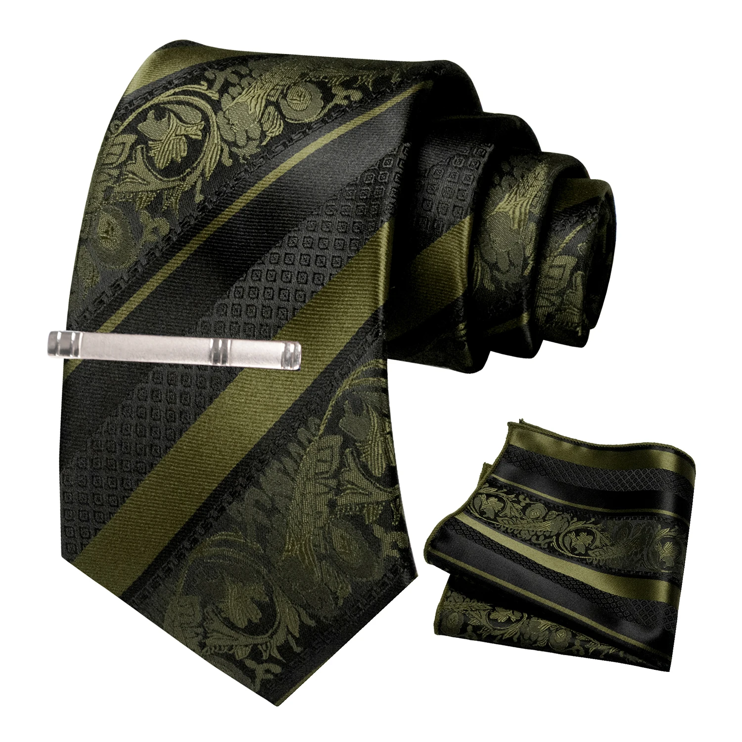 Klassische Herren-Krawatte mit Blumenmuster, 8 cm, Seidenkrawatten-Set, Einstecktuch, Krawattenklammer, Business-Anzubehör, Bräutigam-Hochzeitskrawatte – Detail 20