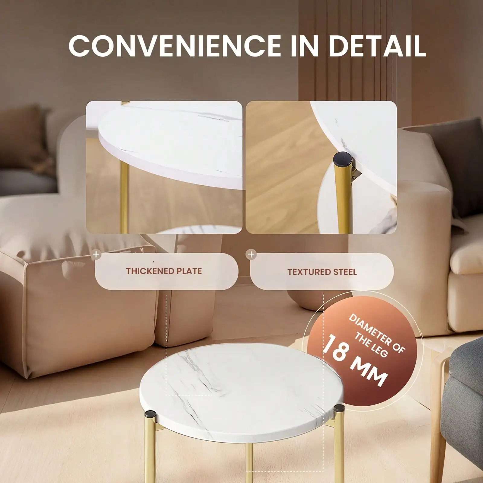 Double-Tier Round Side Table, Minimalist Sofa Table & Coffee Table, Dual-Purpose Indoor/Outdoor Decorative Table Double-Layer Metal Reinforcement, Easy Assembly Suitable For Indoor/Outdoor Decor, Daily Use In Bedrooms And Living Rooms, Bedroom Furniture,