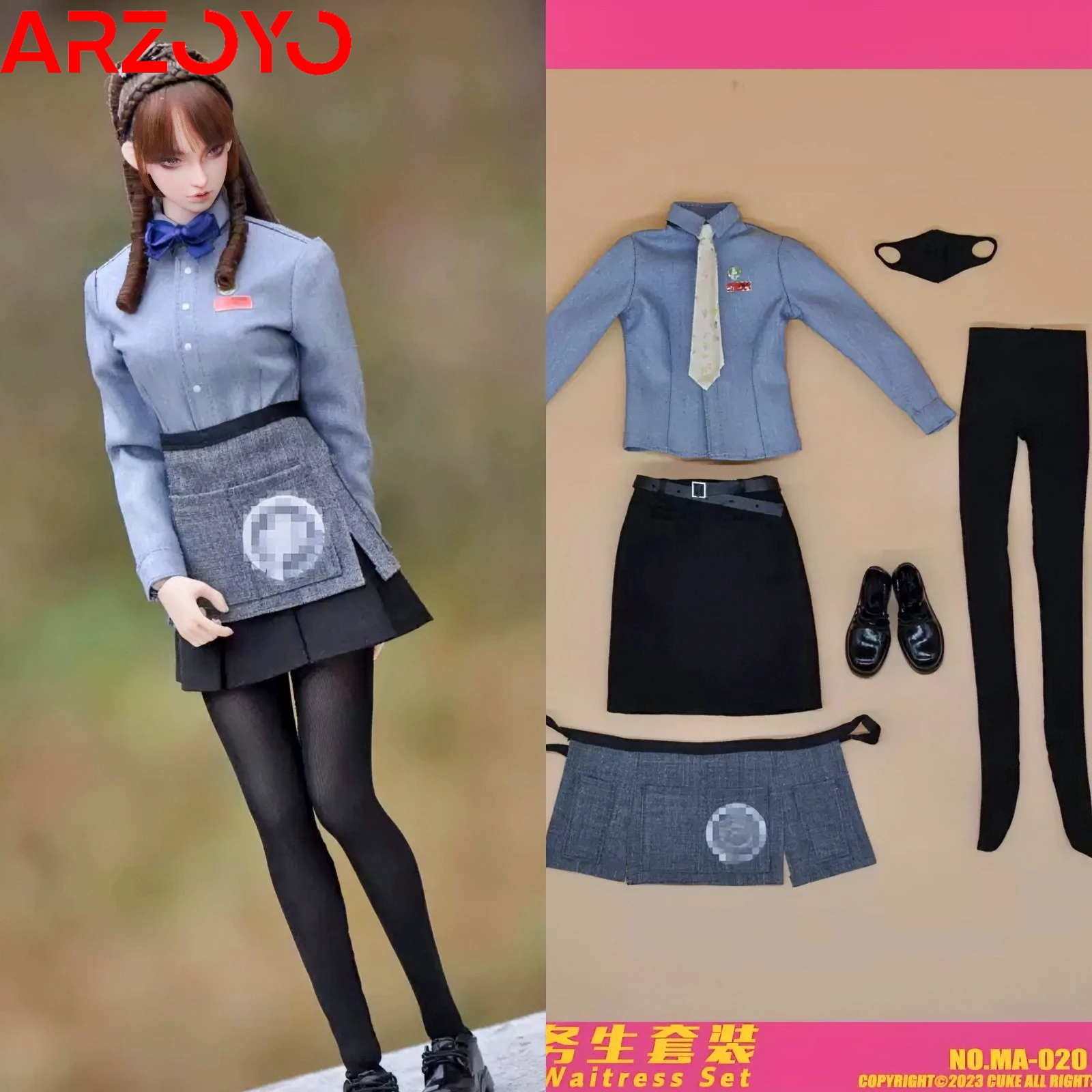 

【2024 Q1】CUKE TOYS MA-020 1/6 Scale Female Soldier Restaurant Waiter Work Uniform Set Fit 12" Action Figure Body