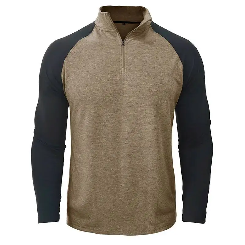 

Men's High Neck Sports Sweatshirts For Autumn Winter Breathable Warm Color Blocked Pullover Half Zipper In Multiple Colors