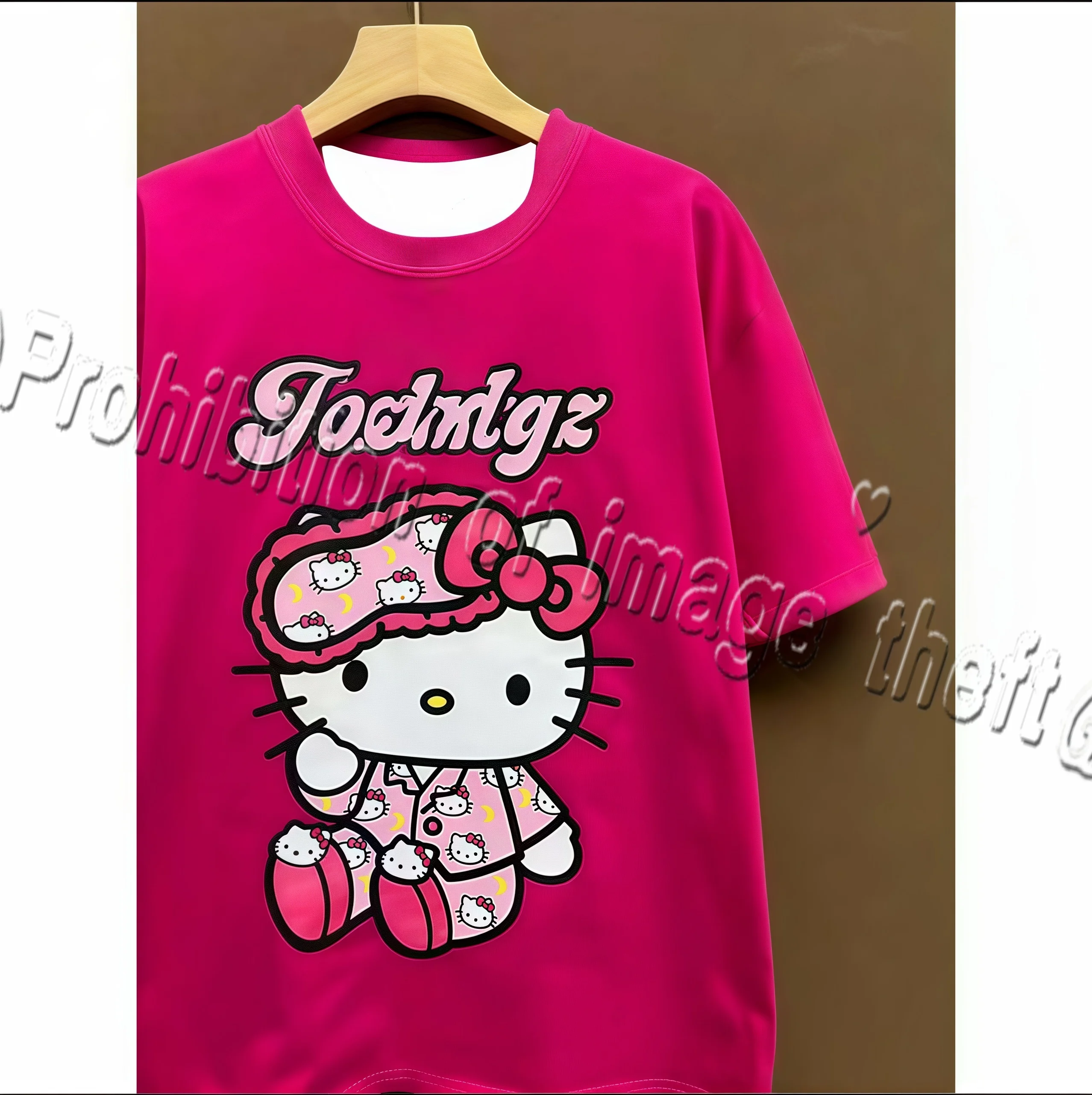 

Japanese Cute Hello Kitty T-shirt for Men and Women in Dragon Fruit Color Summer New 3D Printed Short Sleeve Half Sleeve