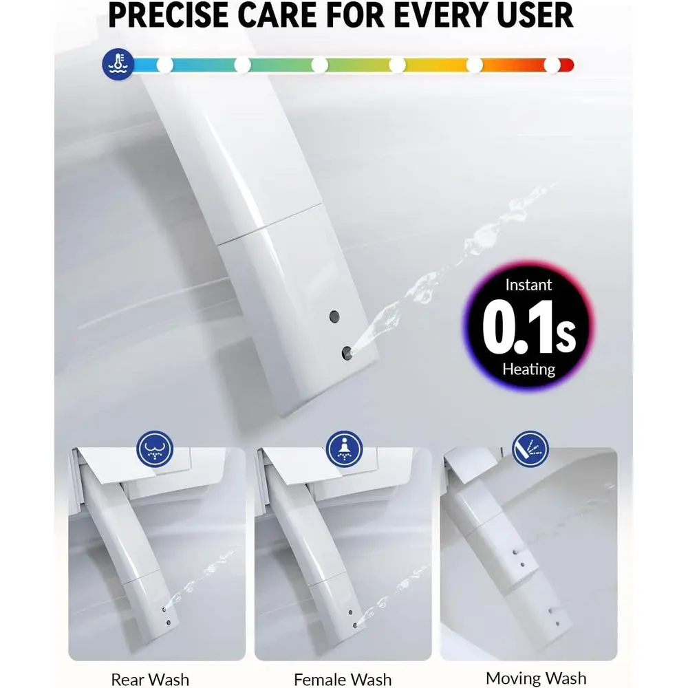 전기 비데 변좌, 6단계 온도 조절 기능이 있는 가열식 비데 변좌, 따뜻한 물과 건조기, 전면 및 후면 세척, 리모컨 포함