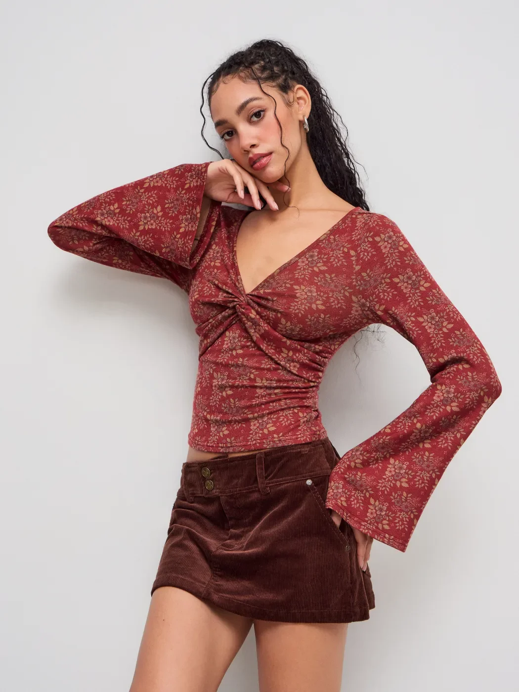 المرأة أزياء بلوزة عارضة فضفاضة طويلة الأكمام بلوزة عارضة سليم صالح الأزهار طباعة الخامس الرقبة قمم الخريف الربيع ملابس الشارع الشهير