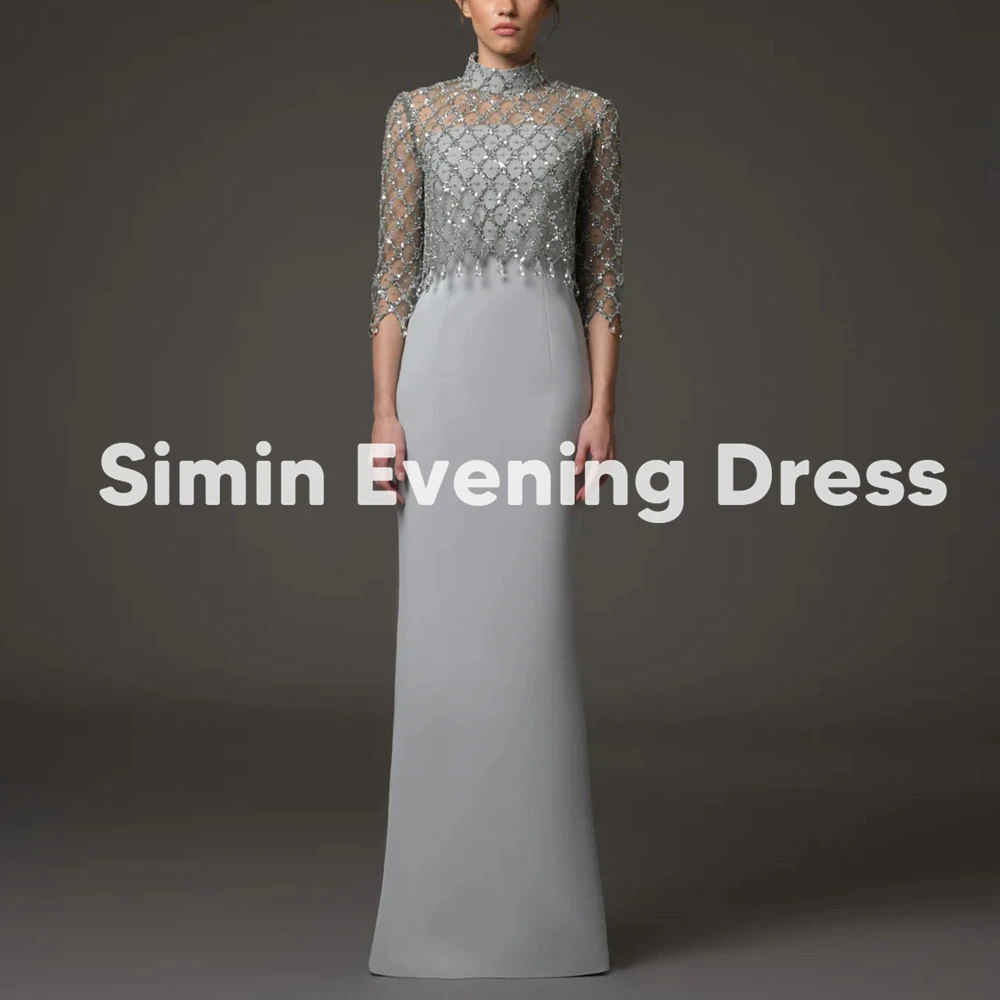 

Simin Women's Mermaid Sparkly High-neck Lace Saudi Evening Dresses With Half Sleeves Floor-Length Formal Elegant Dresses 2025