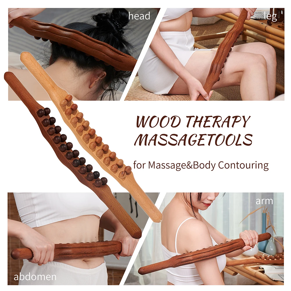 8/20 Beads Gua Sha Massage Stick Carbonized Wood Therapy Wand Meridian Scrapping Point Treatment Guasha Relax Therapy Tool