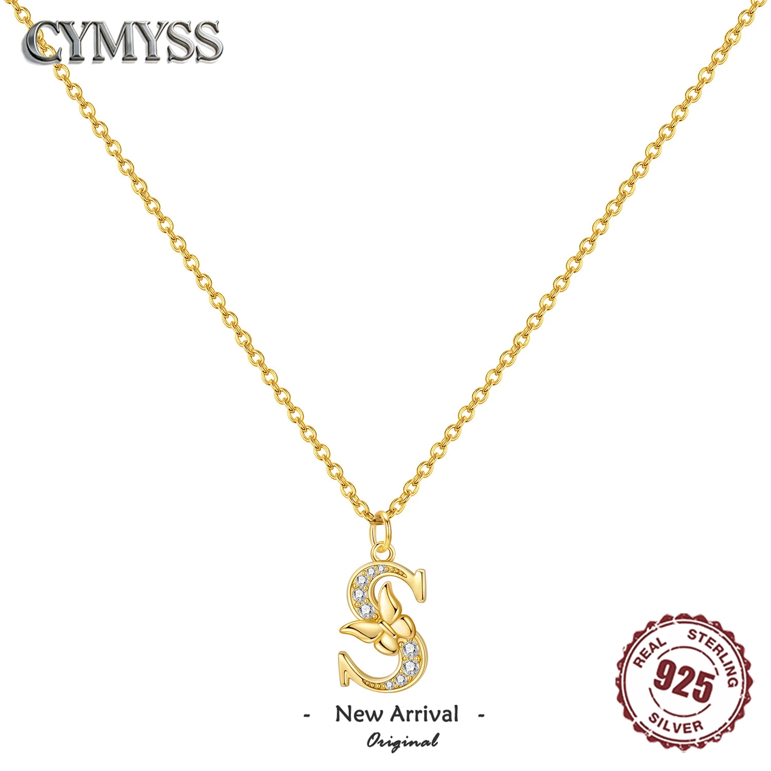 

925 Sterling Silver 18K Gold Butterfly A-Z Alphabet Chain Necklace For Women Initial letter Minimalist Jewelry Gifts Original S
