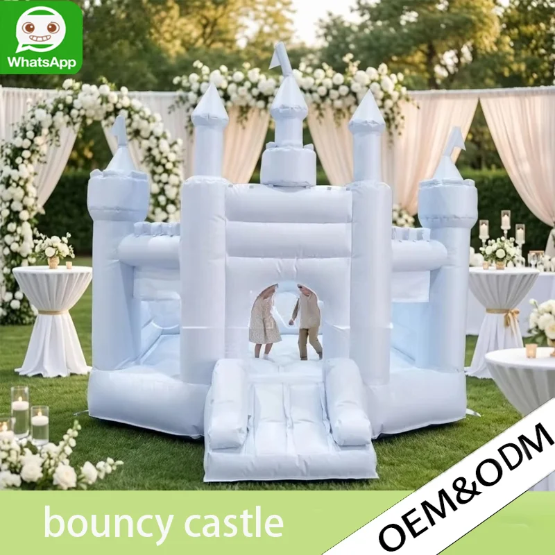 

Commercial All White Inflatable Jumping Castle with Slide, Durable Bounce House for Wedding Party Event Rental
