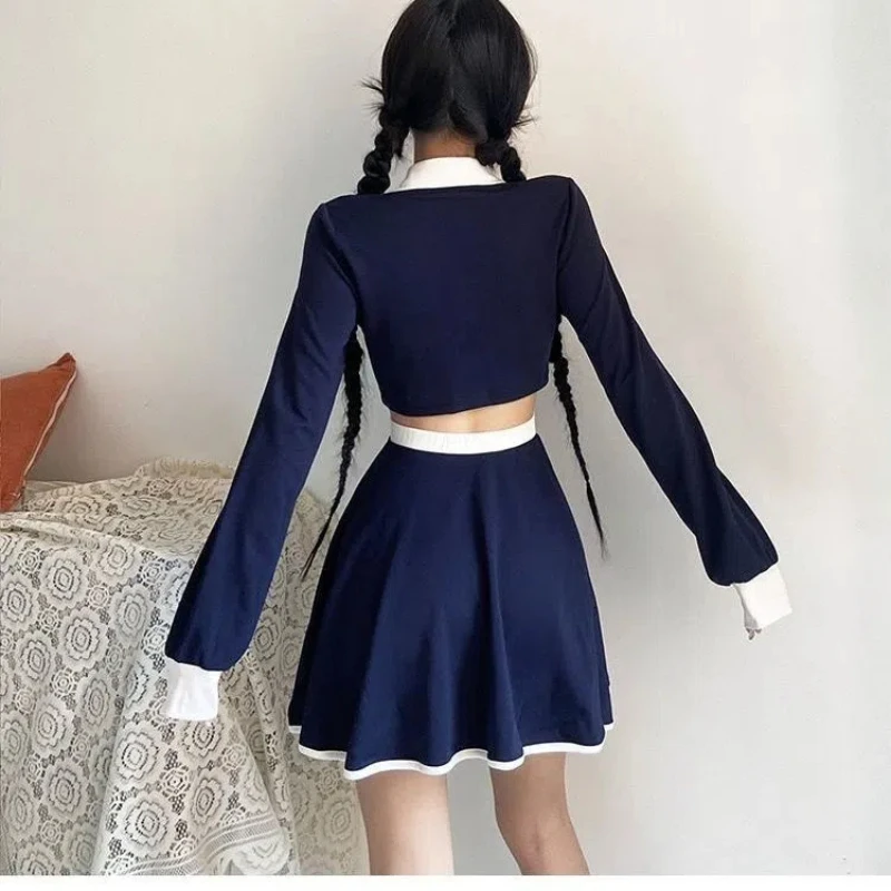 College Style Dress Female Autumn Spicy Girl Exposed Waist A-line Short Skirt