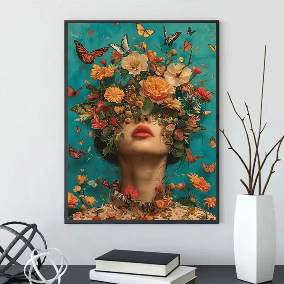 Surrealistische Frauendarstellung, Leinwandgemälde, surrealistisches Poster und Druck mit einem Mädchen und einem Goldfisch, Wandbild für Wohnzimmer, Heimdekoration. – Detail 6