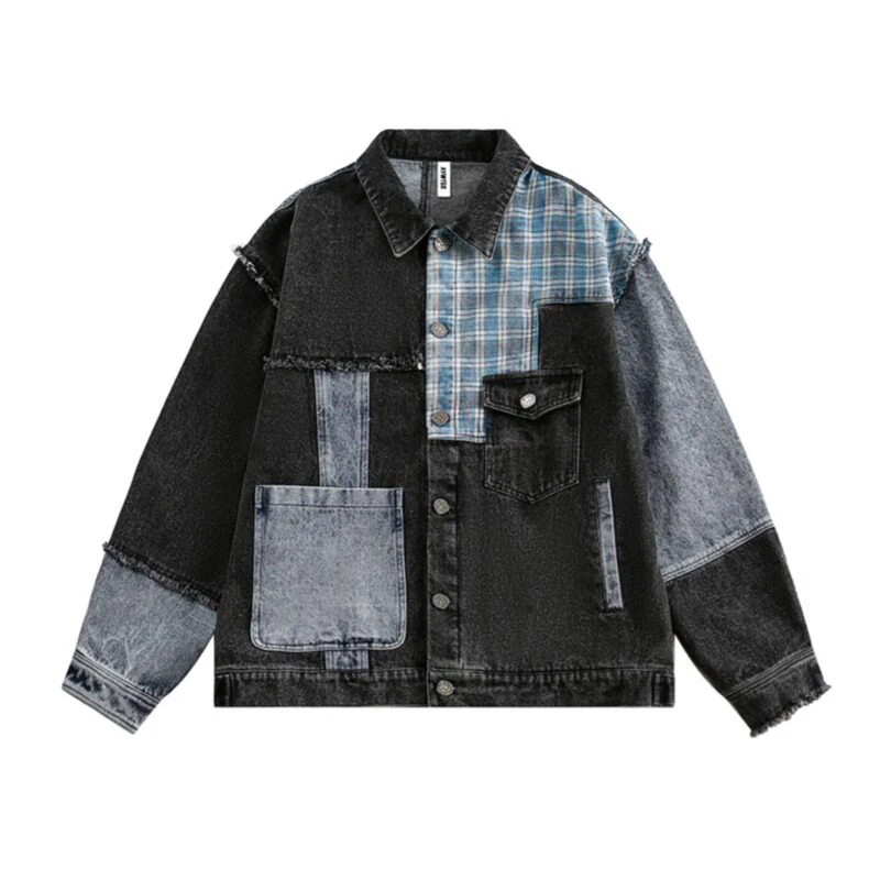 

New Fashionable American-style Patchwork Turtleneck Jacket for Men and Women Spring Vintage Loose and Versatile Casual Outerwear