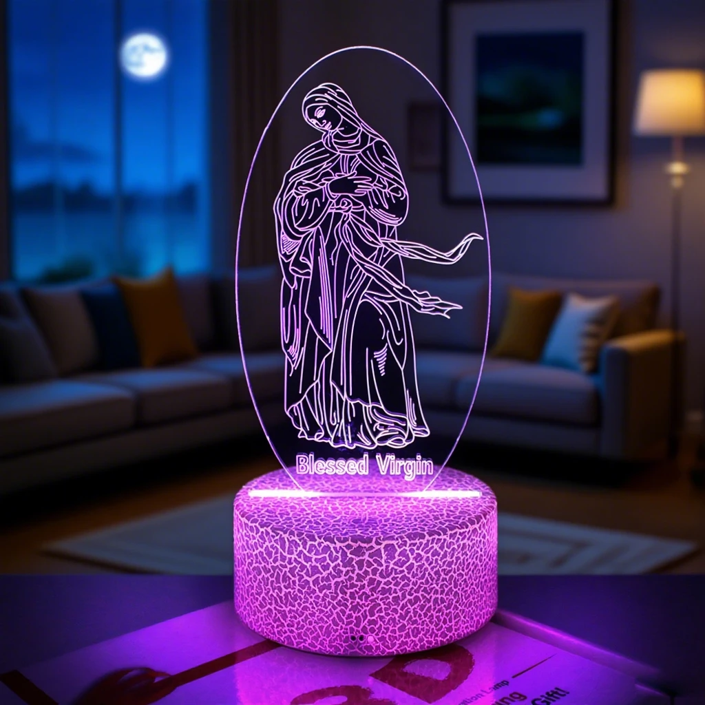 

3D Illusion Blessed Virgin Night Lights 7 /16 Color Dimming USB Operated LED Lamp For Spiritual Ambience Room Decoration