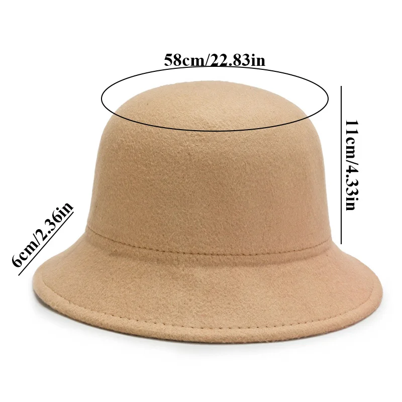 Vintage Wool Felt Hat Women Elegant Bucket Cap Fall Winter Top Hats Simple Solid Color Church Jazz Cap Ladies Dome Fedoras Caps