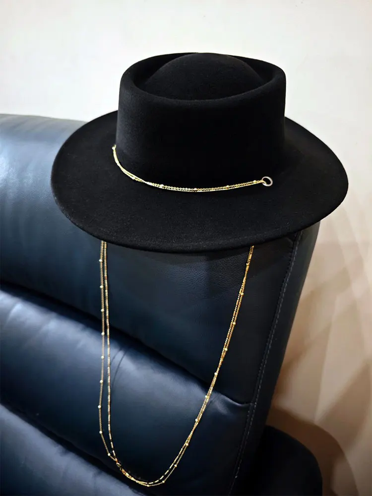 

Fashion Black Brown Vintage Wool Hats For Women Winter Panama Jazz Casual Caps Metal Chain Decorative Felt Hats Chapeu Fedora