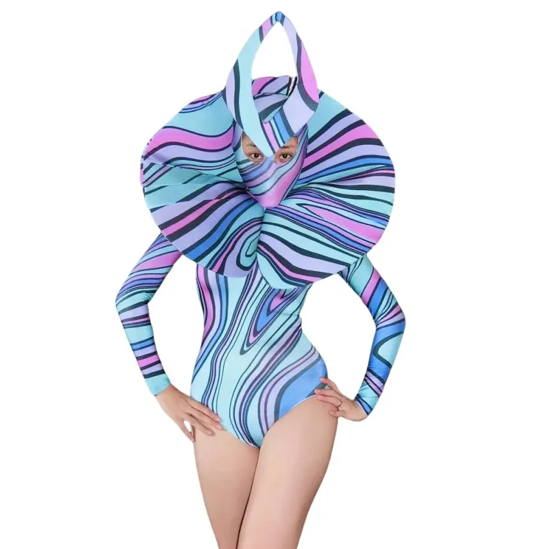 Body stampato da donna Costume cosplay per feste di Halloween Costume da spettacolo di carnevale Spettacolo di drag queen Abiti da spettacolo