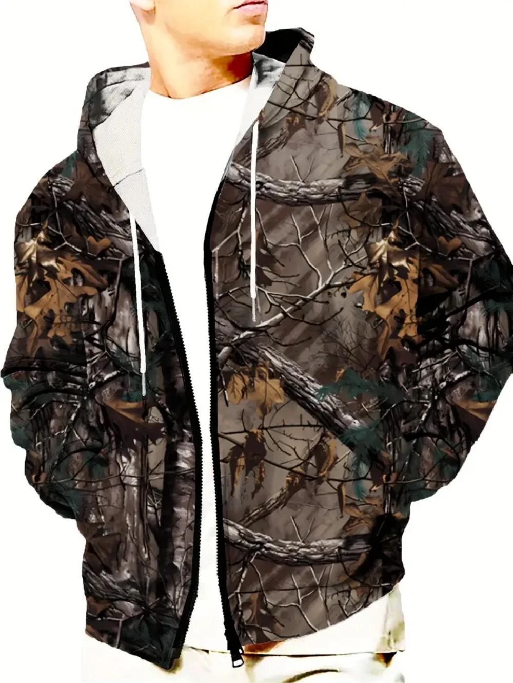 

Men Zipup Hoodie 3D Camouflage Loose Tops Street Harajuku Oversized Hunting Graphic Hoodies Comfortable Pocket Men's Sweatshirt