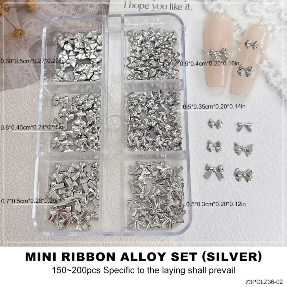 Approximately 150 Pcs DIY Manicure Nail Charms Gold Silver Color Rhinestones Embellished Mini Bow Nail Accessories