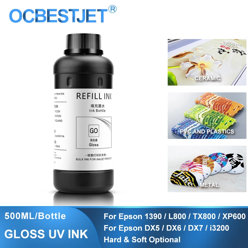 

500ML Gloss UV Ink Curable Varnish UV Primer Liquid For Epson DX5 DX6 DX7 DX10 TX800 XP600 I3200 4720 Printhead 1390 L800 L1800