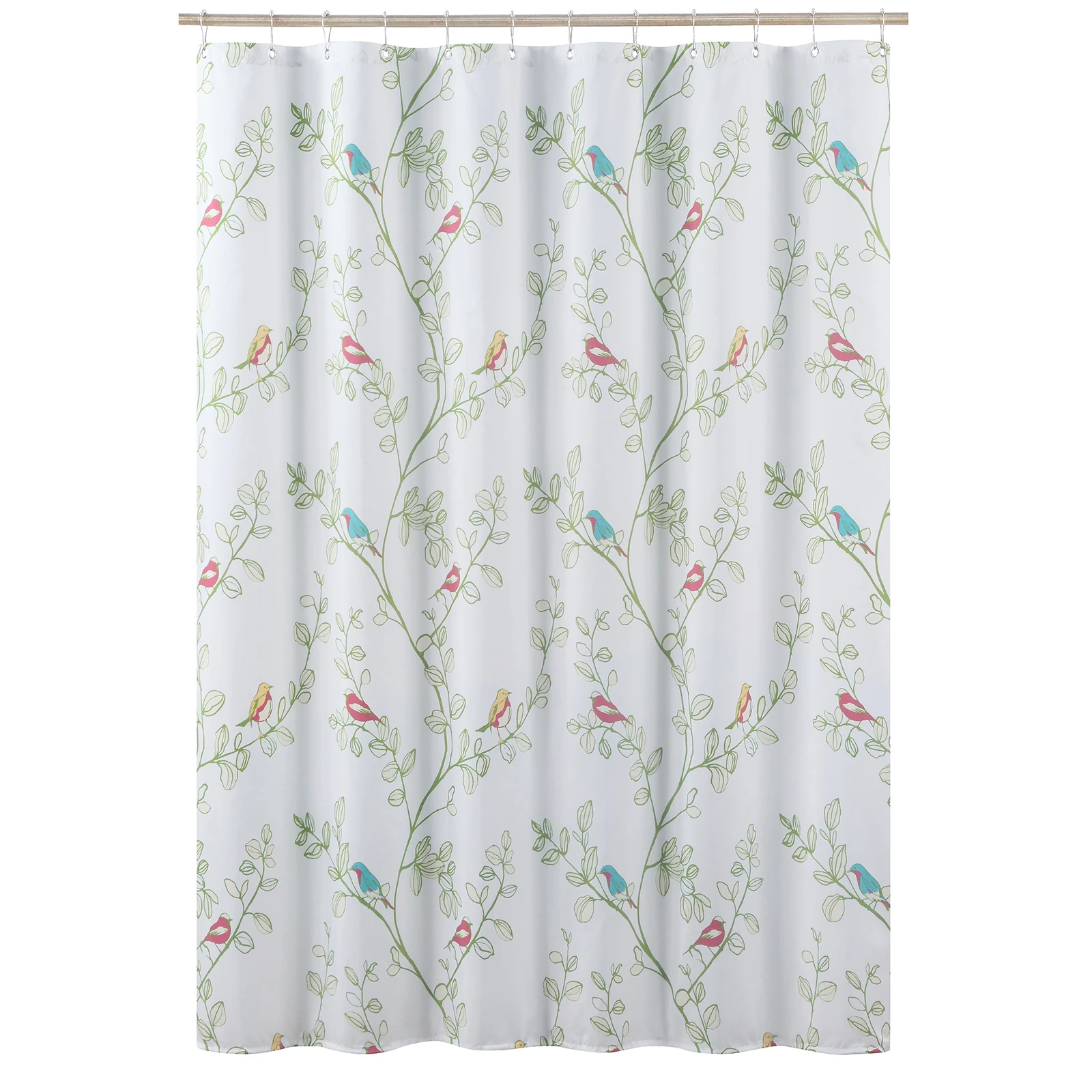 Maria Green Floral Spring Flower Polyester Fabric White Plants Printed Waterproof Fresh Shower Curtain