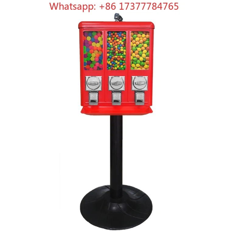Coin Operated Chewing Gum Vending Machine, Triple Head Candy Dispenser Machine