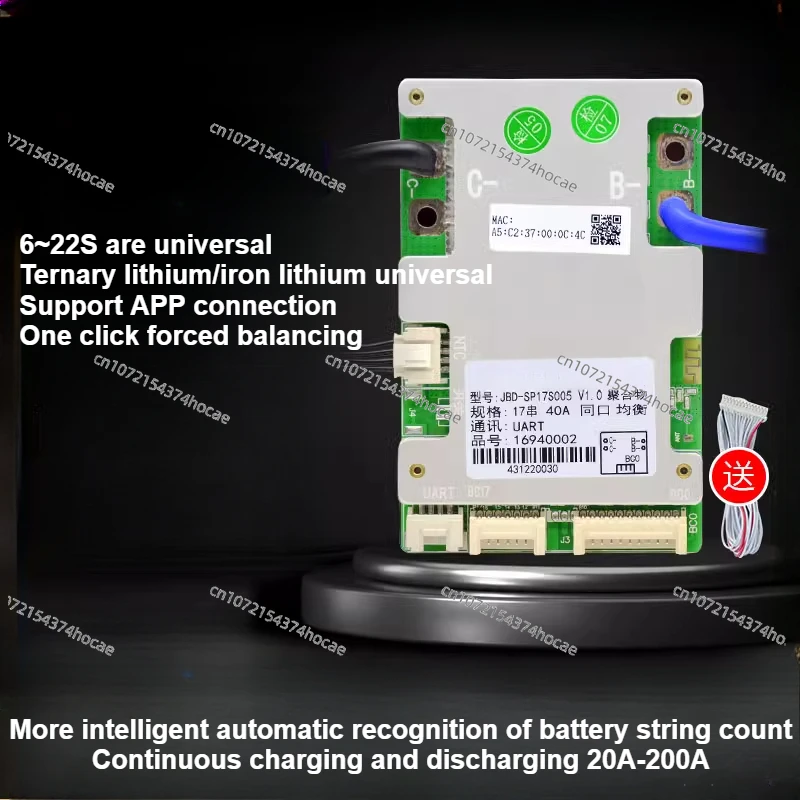 

Lithium Battery Protection Board BMS with Automatic Balancing 6-22S Li NPC/LiFePO4 Universal Intelligent Bluetooth APP