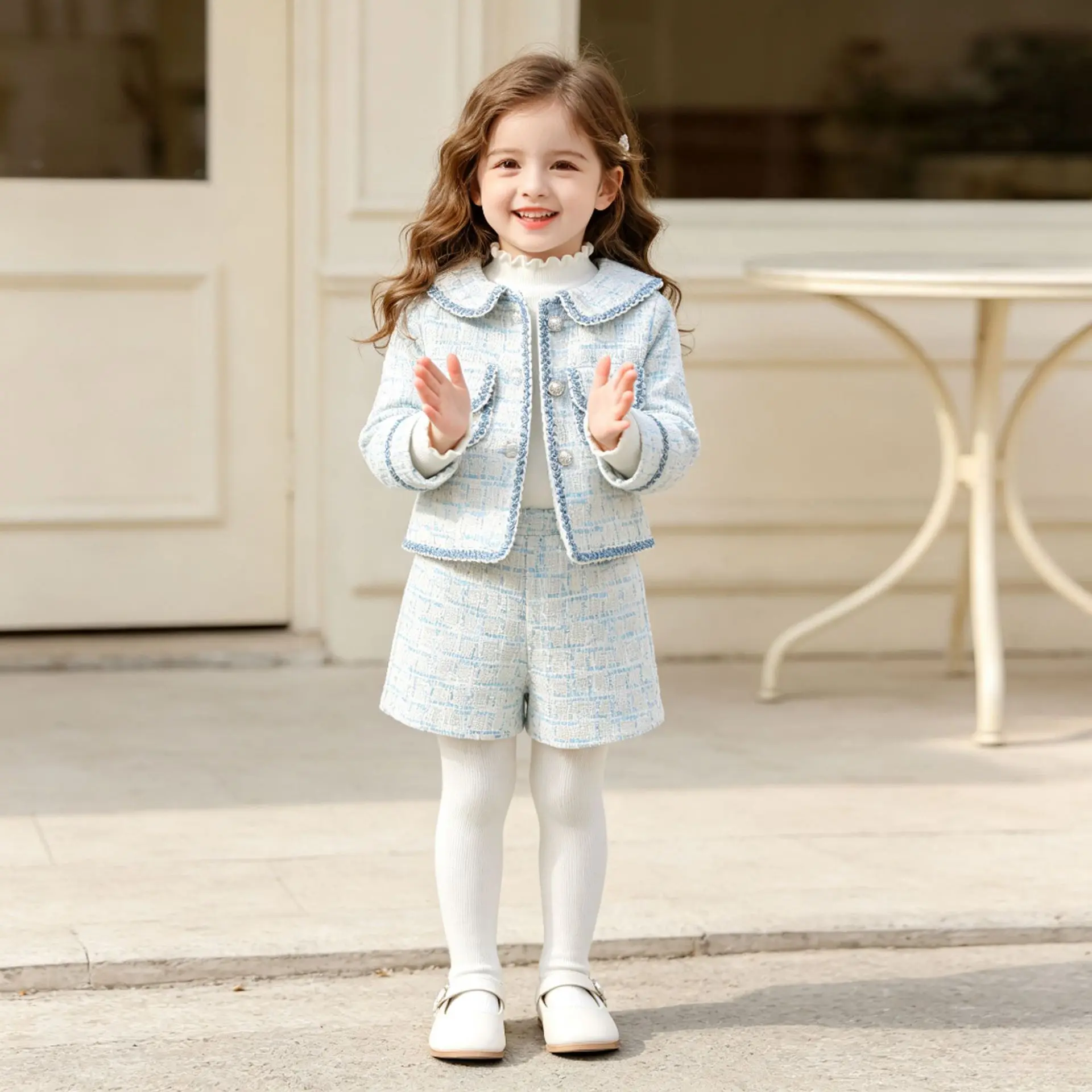 Temperament Short Two Price Sets Coat Girl Spring Autumn Gentle Exquisite Retro Fashion Lapel Single Breast and Short