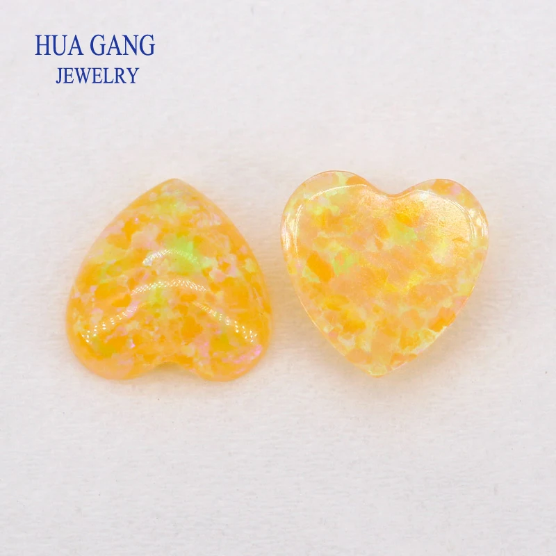 오팔 멀티컬러 하트 합성 루스 스톤 라운드 쉐입 베이스 카보숑 제작 오팔 비즈 준보석 주얼리용