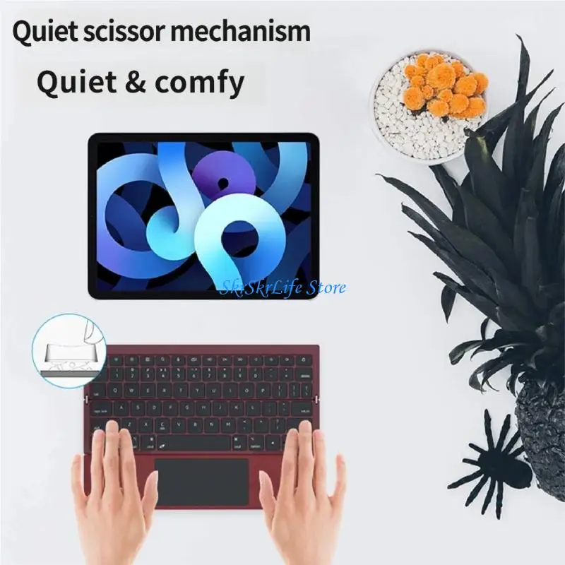 E65E Thin Portable 3 Fold Bluetooth-Compatible Keyboard With Touchpads For Laptop Tablets Phone