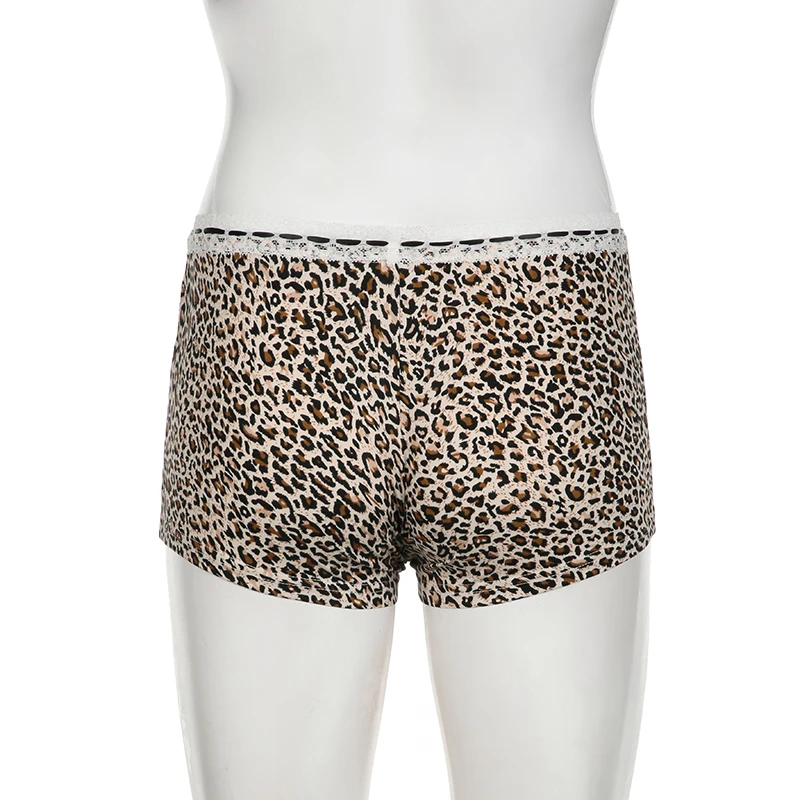 BIIKPIIK pantalones cortos con estampado de leopardo y lazo de encaje para mujer, ropa de abrigo Sexy, calzoncillos de moda, parte inferior de