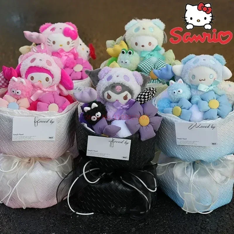 Sanrio Cartoon Doll Bouquet Kuromi Cinnamoroll Mymelody Pompompurin Kawaii Anime Girl Beautiful Doll Valentine Xmas Lovely Gifts