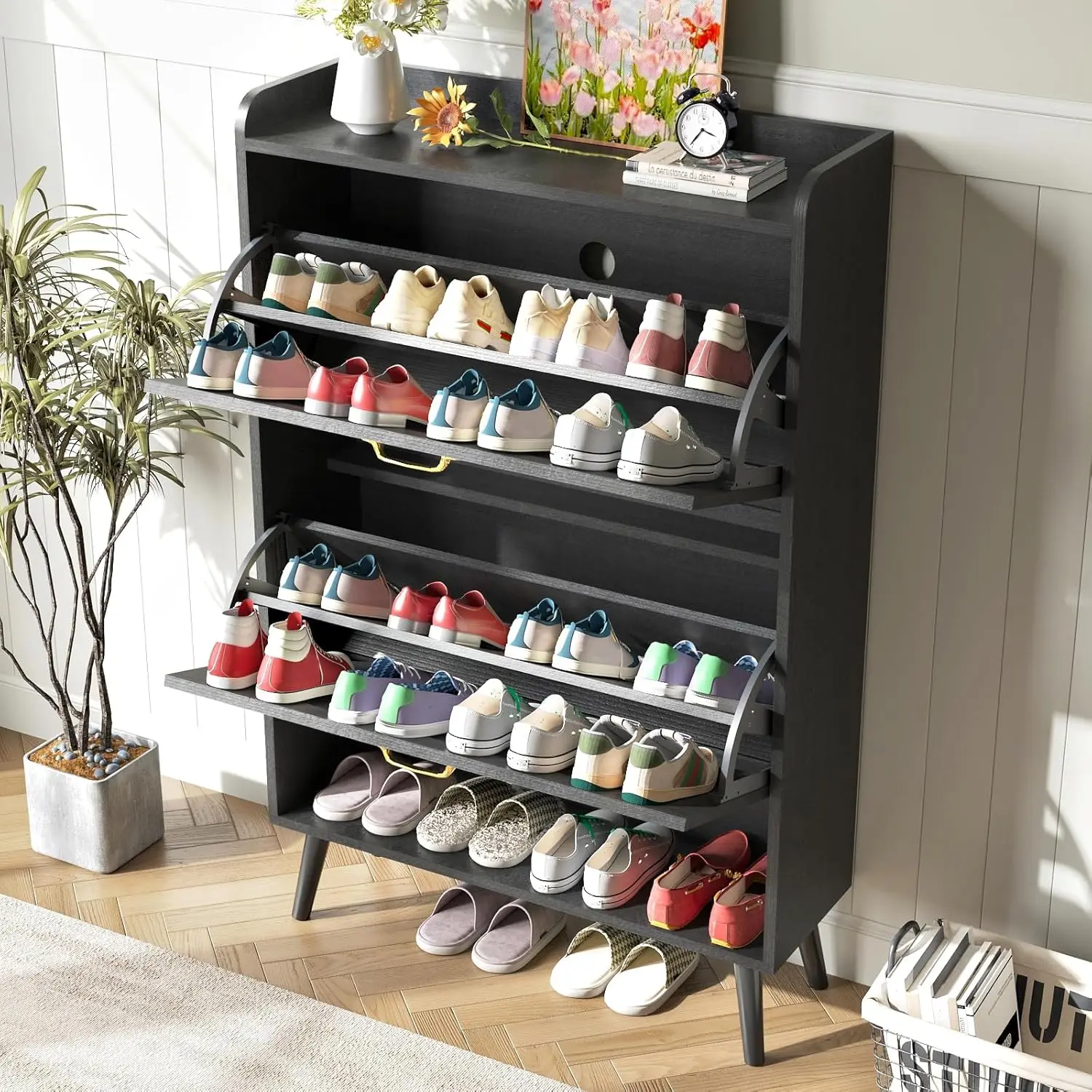 خزانة تخزين أحذية أنيقة للمدخل مع أدراج قابلة للطي، رف أحذية نحيف موفر للمساحة، منظم أحذية مخفي قائم بذاته #3