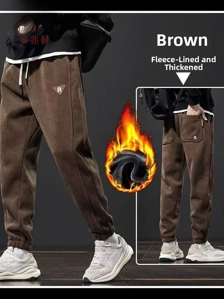 

Thiened Fce Lined Corduroy Sports Leisure Pants for Men Loose Winter Autumn Warm Anti-Cold Casual Trousers
