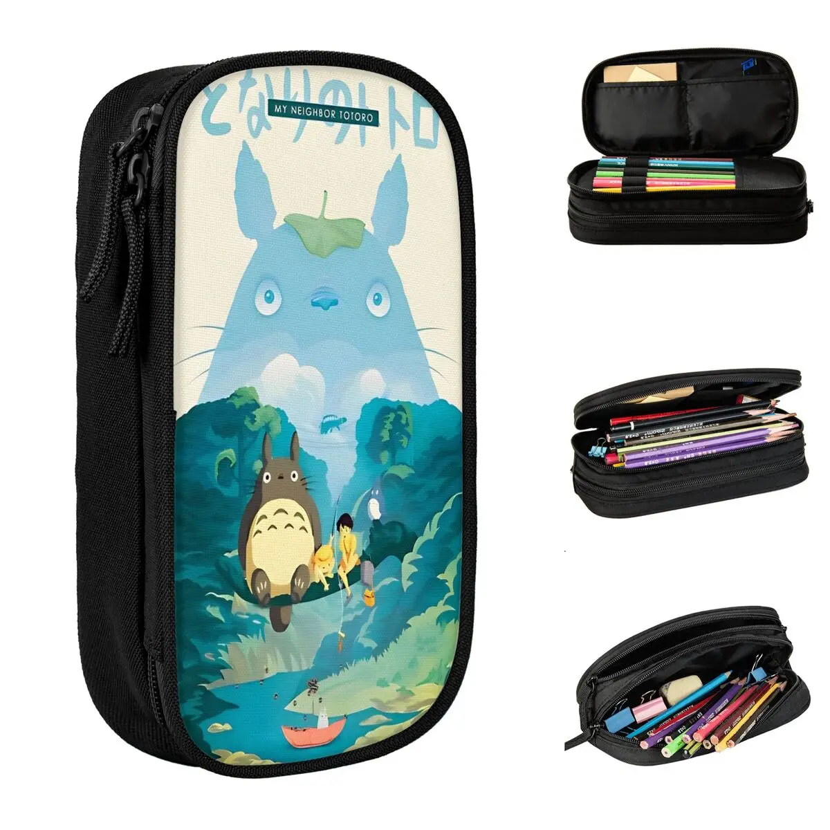 Cute Anime T-TotoroS Pencil Cases Cartoon Pencilcases Pen Box Kids Large Storage Bag Office Zipper Stationery