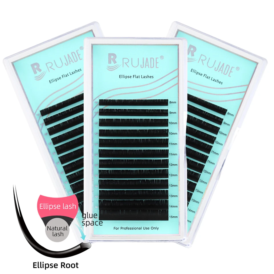 

Rujade Cashmere Flat Lashes Soft Double Split Tips Premium Flat Ellipse Mink Individual Eyelash Extensions Classic Flat Lashes