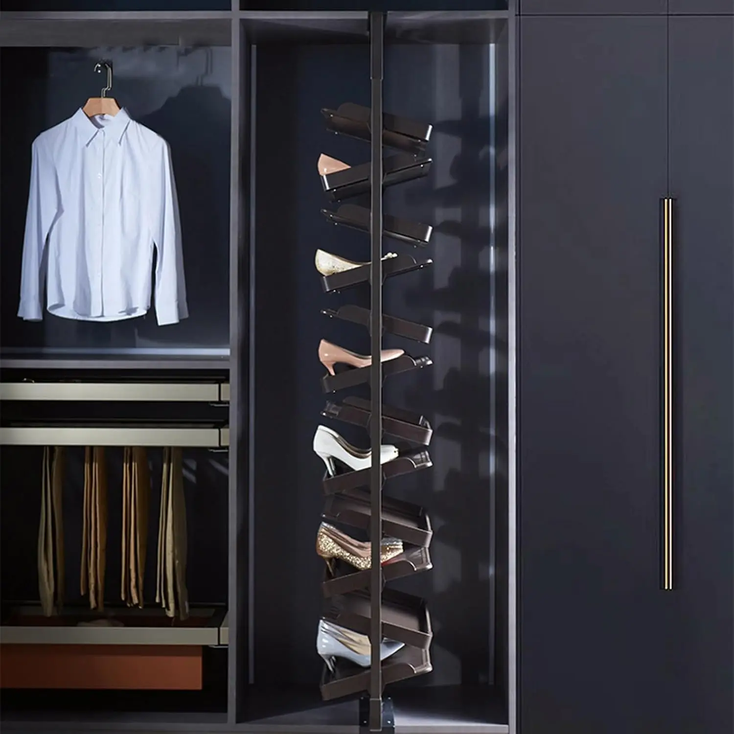 Shoe Rack 360°Rotating Pull-Out Organizer For Closet Shoe Cabinet,Adjustable Height Retractable Metal Stackable, Customized